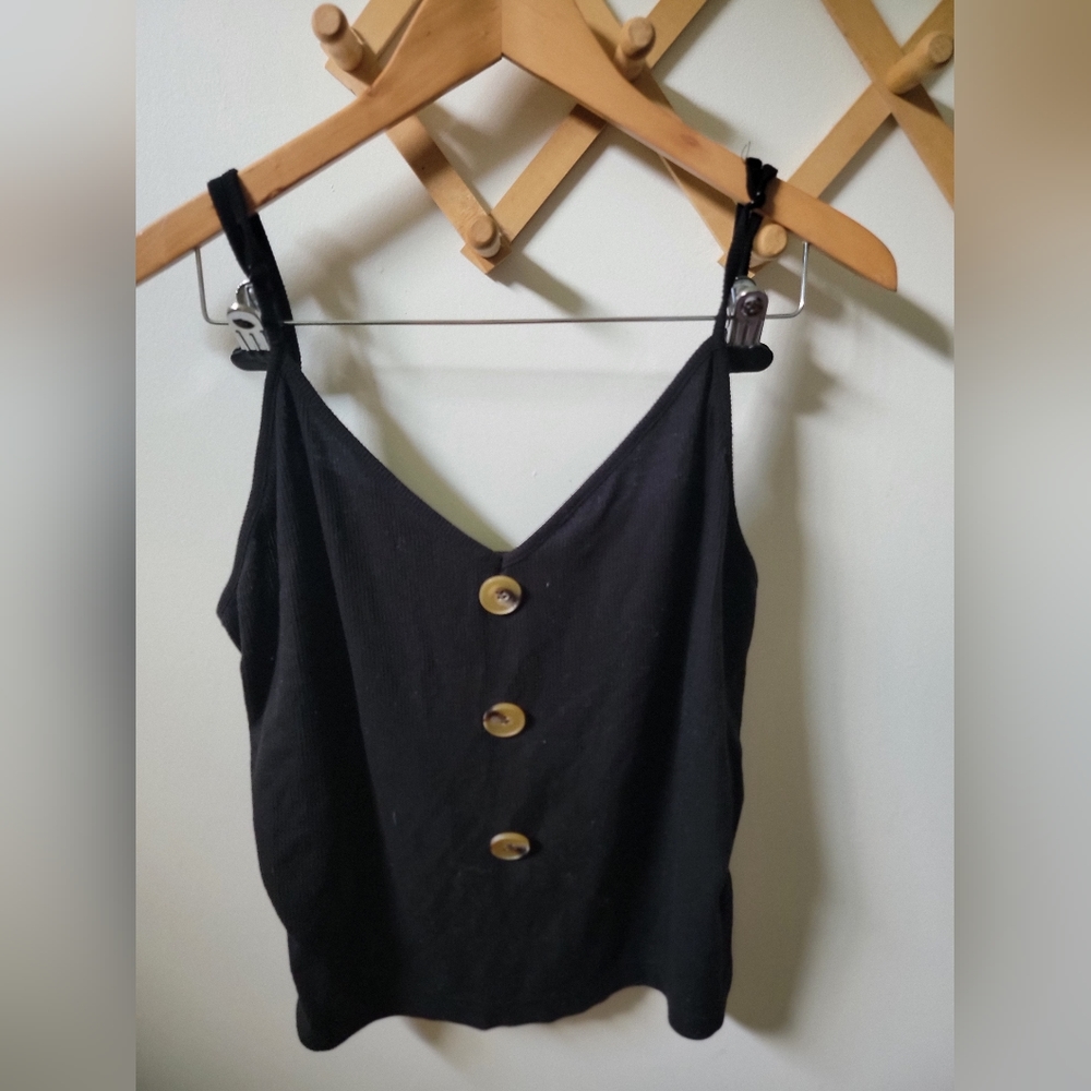 Shein Plus crop‎ black tank top with buttons 4xl